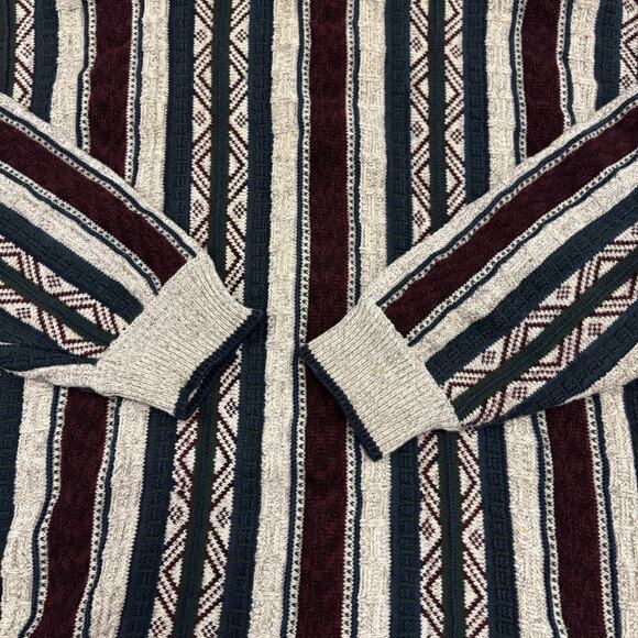 Vintage Jantzen Mens XL Knit Sweater Red Green Blue Stripes Grandpa 90s Pattern - Picture 9 of 9